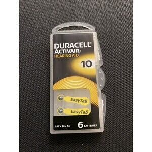 New Duracell Activair Hearing Aid Battery 6 Pack Size 10 1.45 V Zinc Air